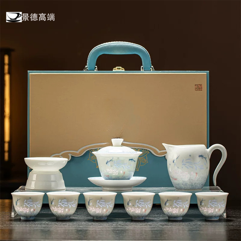景德高端七彩玲珑手绘茶具