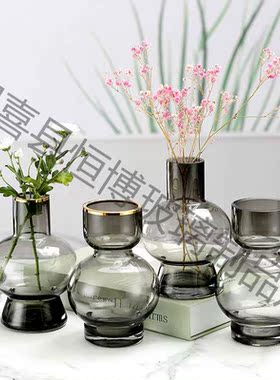 北欧创意玻璃简约小花瓶家居样板间酒店水培插花器装饰摆件