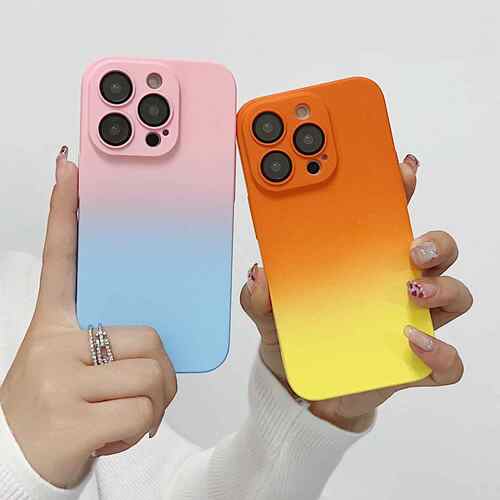 渐变PC硬壳适用iPhone14手机壳自带镜头膜苹果15全包磨砂保护套13