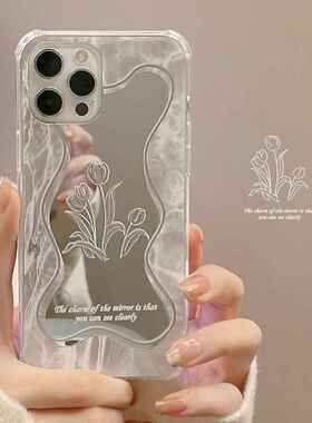 冷淡风花朵镜面13pro max苹果iphone14手机壳15套11女8plus适用X