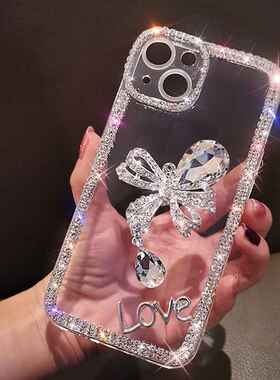 适用于苹果12蝴蝶结iPhone13水钻手机壳11亚克力XSMAX透明XR字母8