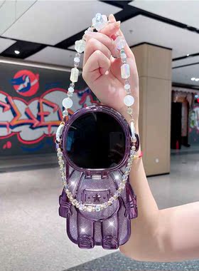 立体宇航员适用苹果14promax手机壳iPhone13新款女12斜跨链11全包