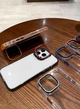 适用iPhone15ProMax翻转金属镜头14透明金鼎二代护镜支架手机壳