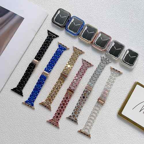 日韩适用apple iwatch7/6表带PC套装苹果S8女表带幻彩电镀小蛮腰