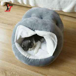 悦尚Woolly新款 宠物猫狗窝用品 PV绒蒙古包带门帘毛绒舒适半封闭式