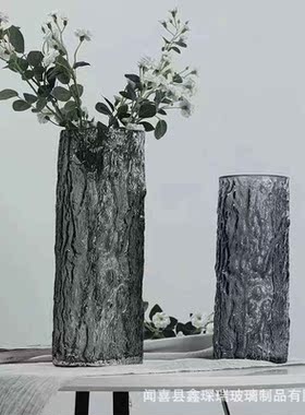 现代简约冰川花瓶插花干花水养富贵竹玻璃花瓶描金直筒摆件装饰品