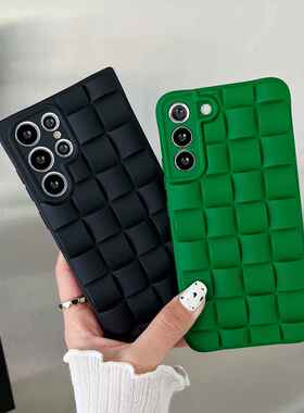 立体手机壳三星S22plus液态硅胶魔方格编织适用s21 Ultra肤感壳套