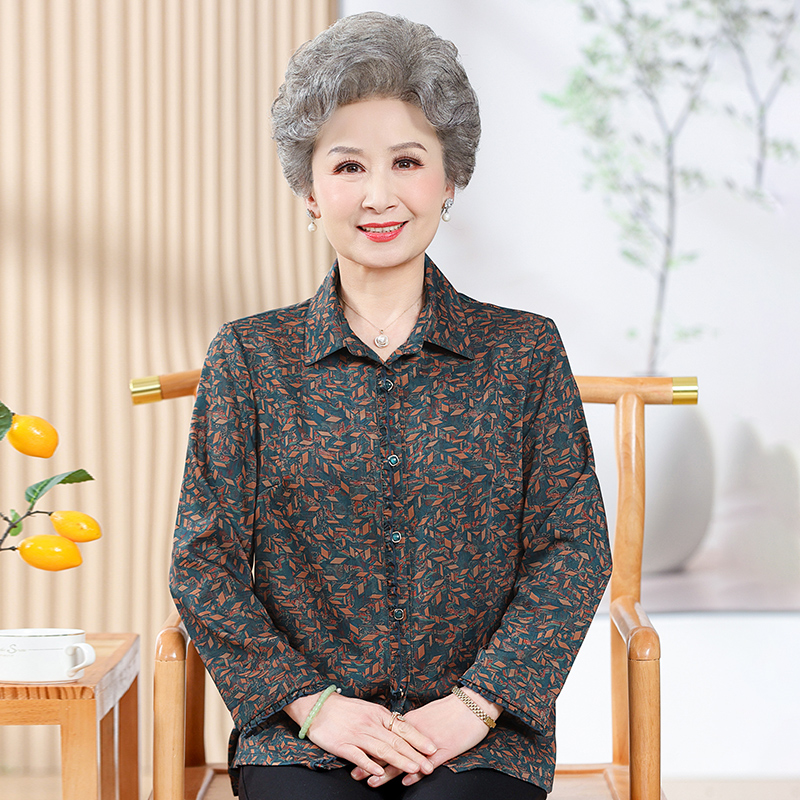 老年人夏装女衬衫奶奶装长袖薄款外套70岁妈妈上衣老太太衣服