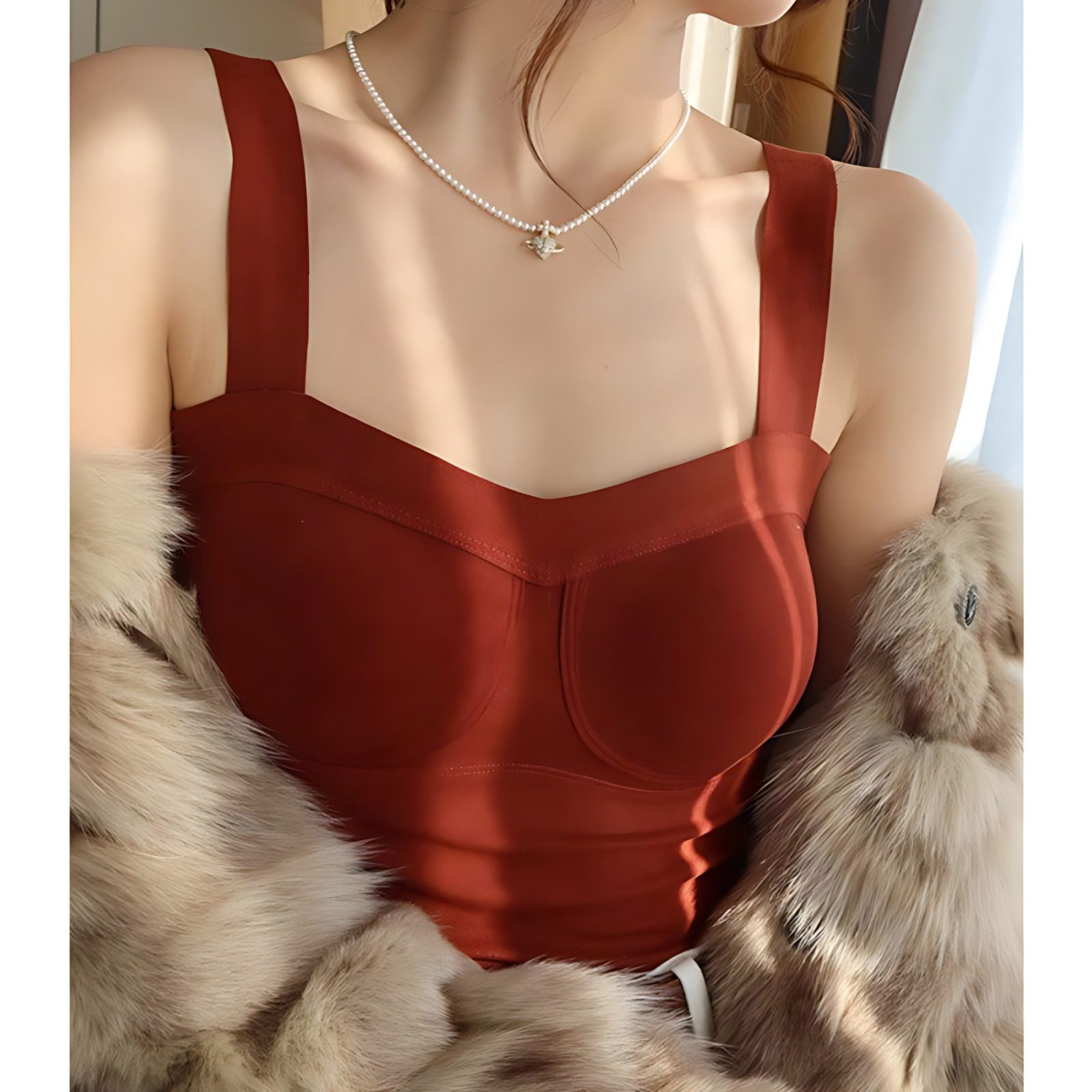 红色加绒保暖内衣吊带带胸垫德绒背心女2025秋冬新款内搭打底上衣