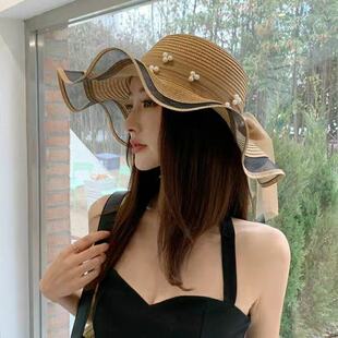 网红草帽女夏天沙滩海边出游遮阳渡假防晒大帽檐大沿凉帽太阳帽子