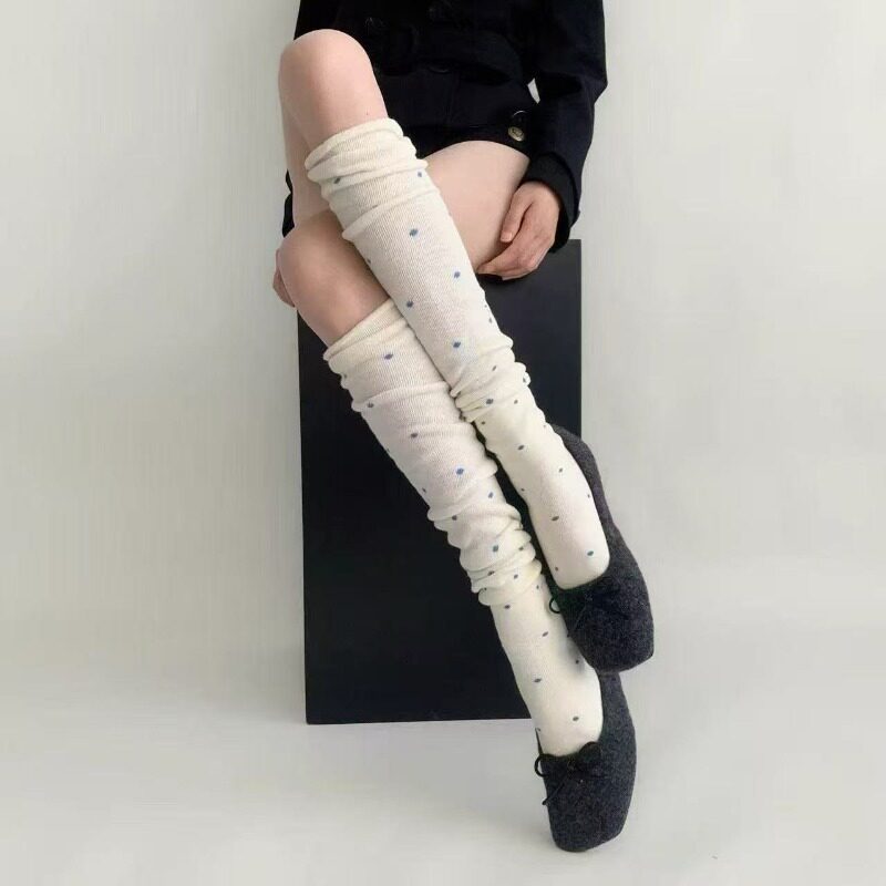 甜美白色长筒袜子女26新潮秋冬