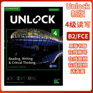正版剑桥Unlock 第二版4级读写 reading,writing & Critical Thinking 阅读写作与批判思维 学生书+在线音频视频&Classroom App B2