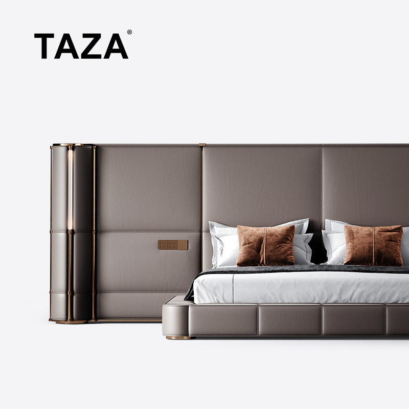 TAZA 意式全真皮双人床 设计师轻奢真皮大床 别墅大宅主卧落地床