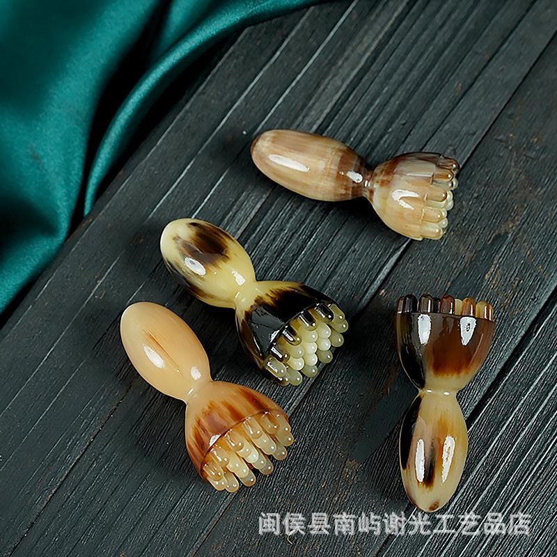高原牦牛角角尖面部刮痧按摩棒经络刷一体莲蓬手工雕刻工厂