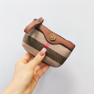 欧美爆款印花牛皮配帆布拉链零钱包大牌精致女士钱包手拿包钥匙包