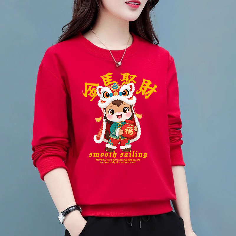 2026秋冬季中国风大红色卫衣女装