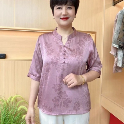 夏季新款时尚印花V领短袖T恤女