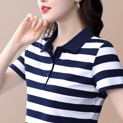 韩版翻领条纹减龄POLO衫