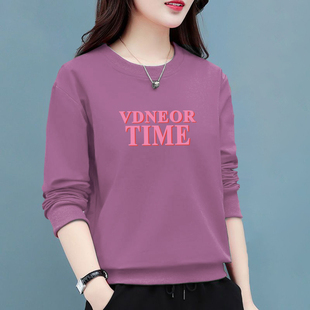 T恤女加绒加厚卫衣春秋冬2024新款 宽松圆领上衣外套 字母印花大码