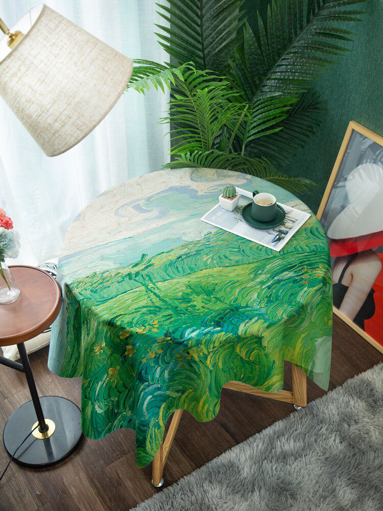北欧风莫奈油画pvc防水防油圆桌布餐厅酒店免洗盖布家用餐pu桌布