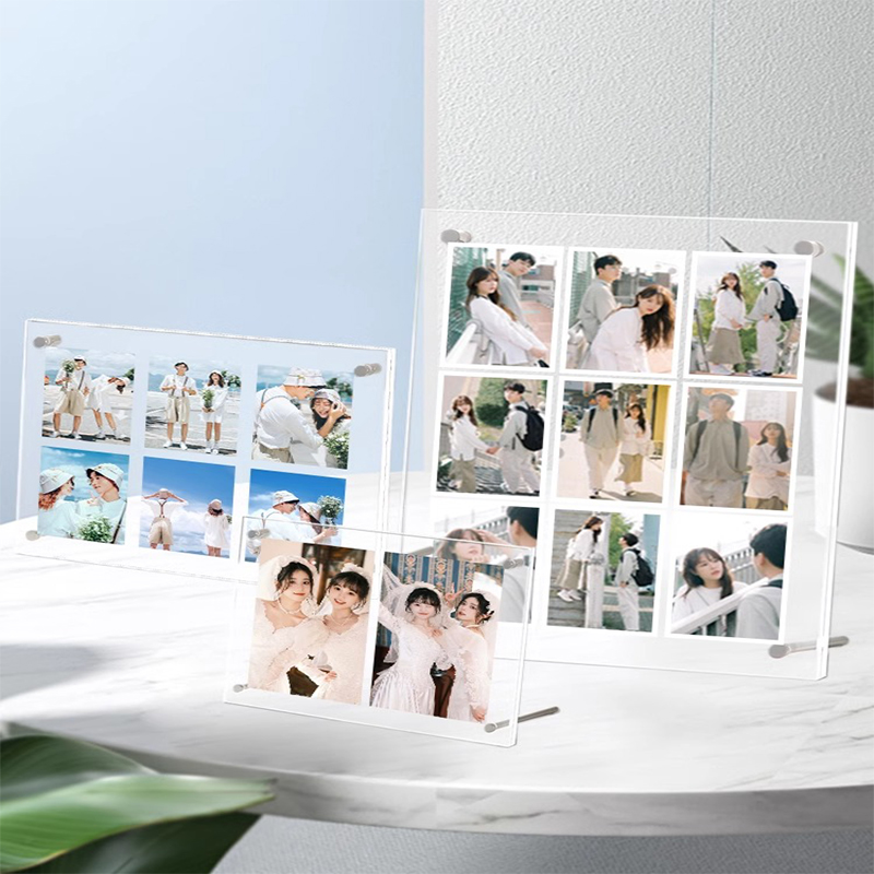 亚克力小卡拍立得展示架3寸照片打印加相框摆台透明板九宫格立牌