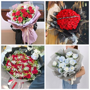 上海嘉定区华亭外冈江桥镇情人节碎冰蓝红玫瑰花束同城鲜花店表白