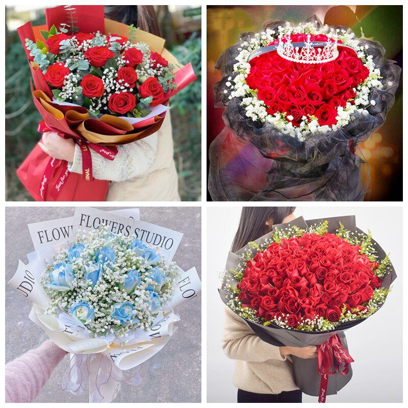 中卫市沙坡头区海原中宁县生日碎冰蓝红玫瑰花束同城鲜花店表白