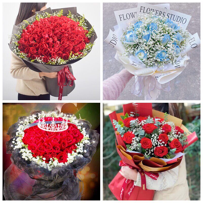 内江市资中县隆昌县威远县情人节碎冰蓝红玫瑰花束同城鲜花店表白