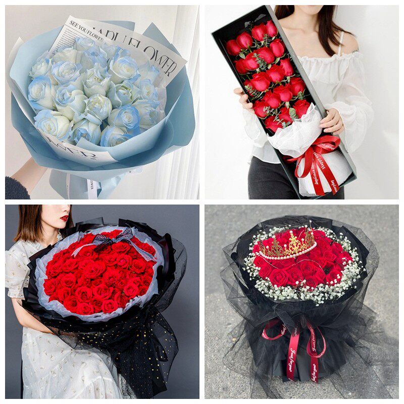 江门市江海区蓬江区新会区生日碎冰蓝红玫瑰花束同城鲜花店表白