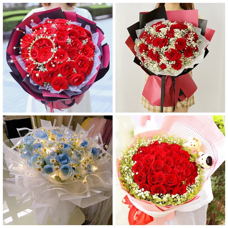 塔城市乌苏市额敏县沙湾市生日碎冰蓝红玫瑰花束同城鲜花店表白
