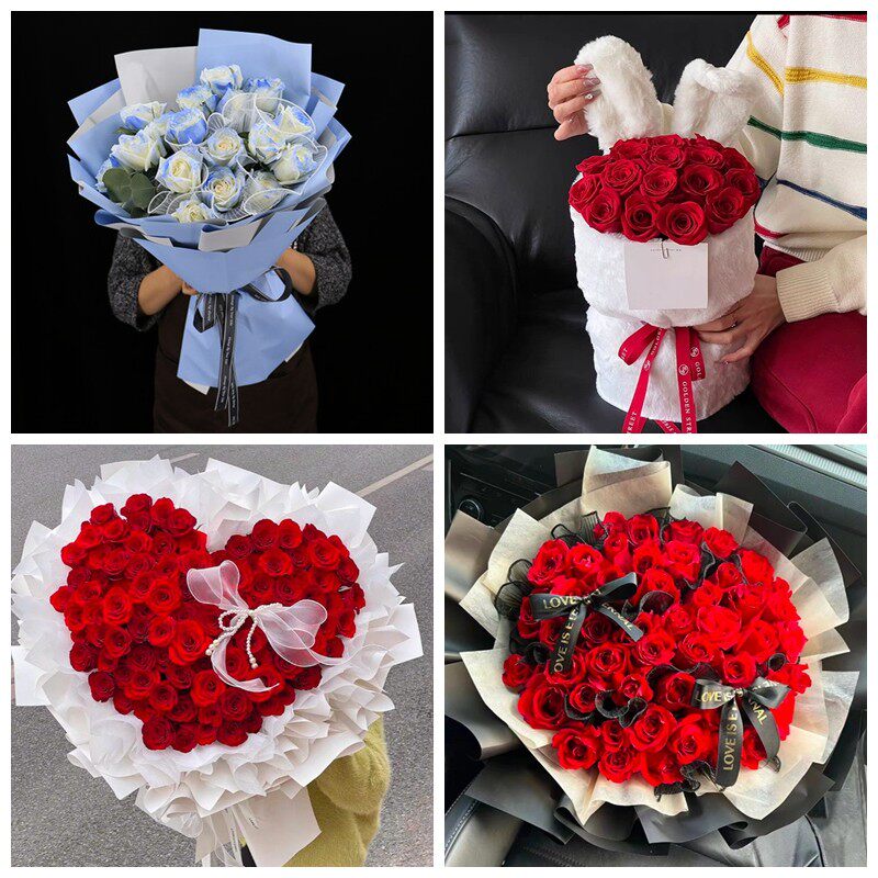 唐山市路北区路南区古冶区女神节碎冰蓝红玫瑰花束同城鲜花店表白