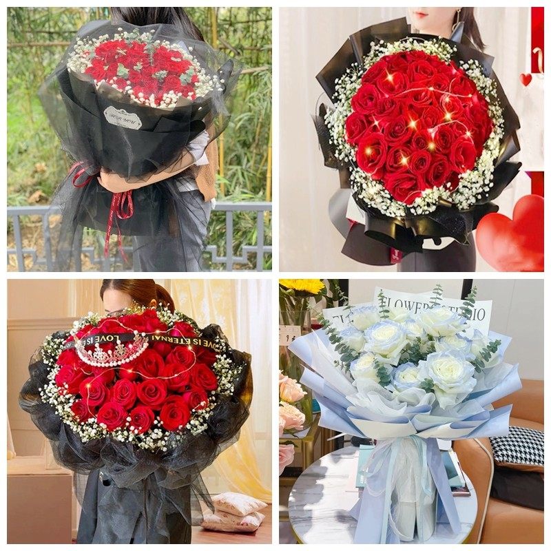 恩施市咸丰县来凤县鹤峰县生日碎冰蓝红玫瑰花束同城鲜花店表白