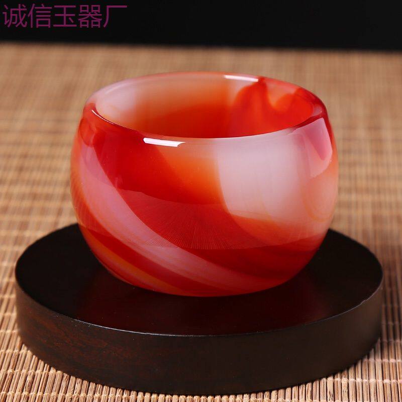 红玛瑙玉髓茶杯品茗杯禅定杯中式家用功夫茶具套装玉石杯子主人杯
