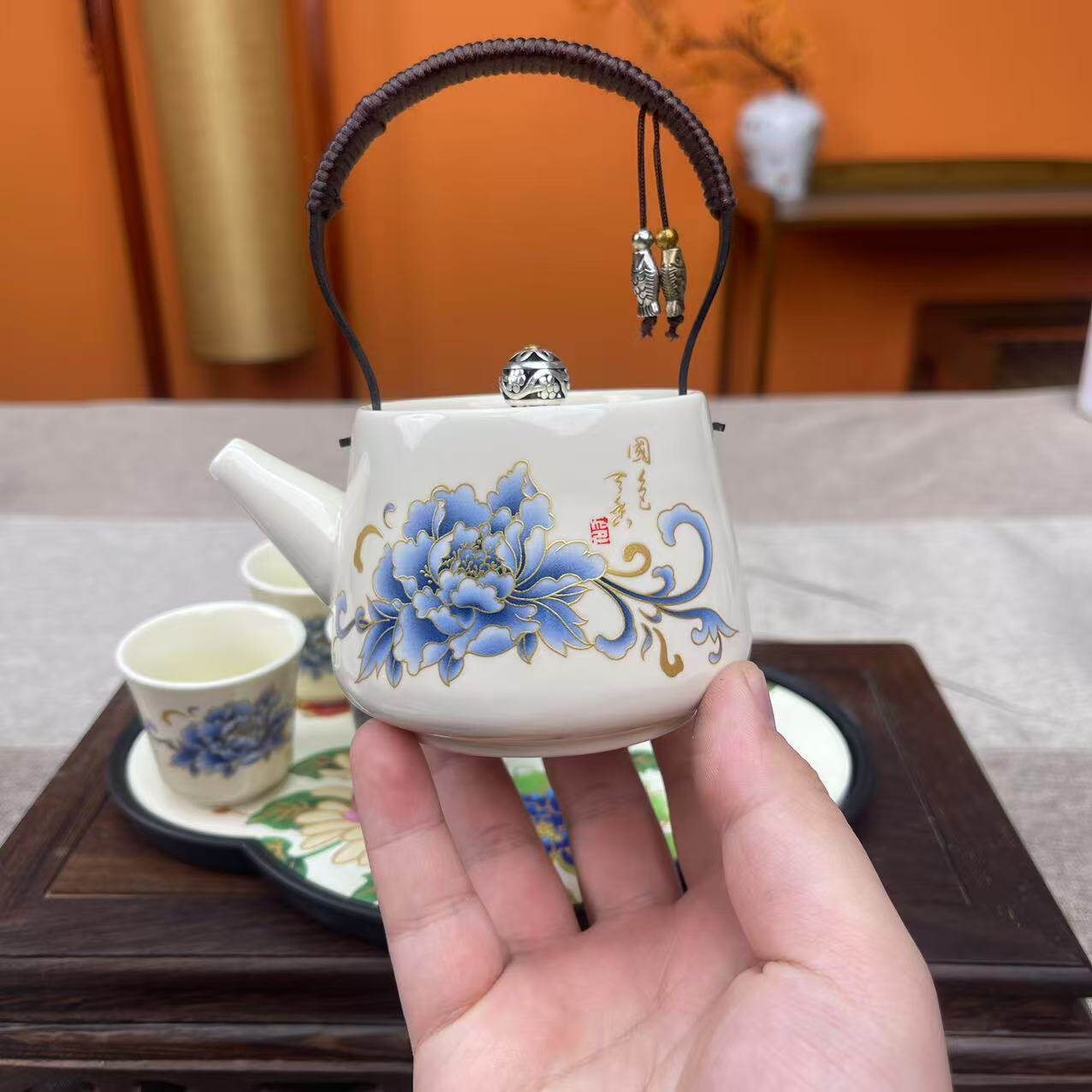 中式家用一壶两杯白瓷陶