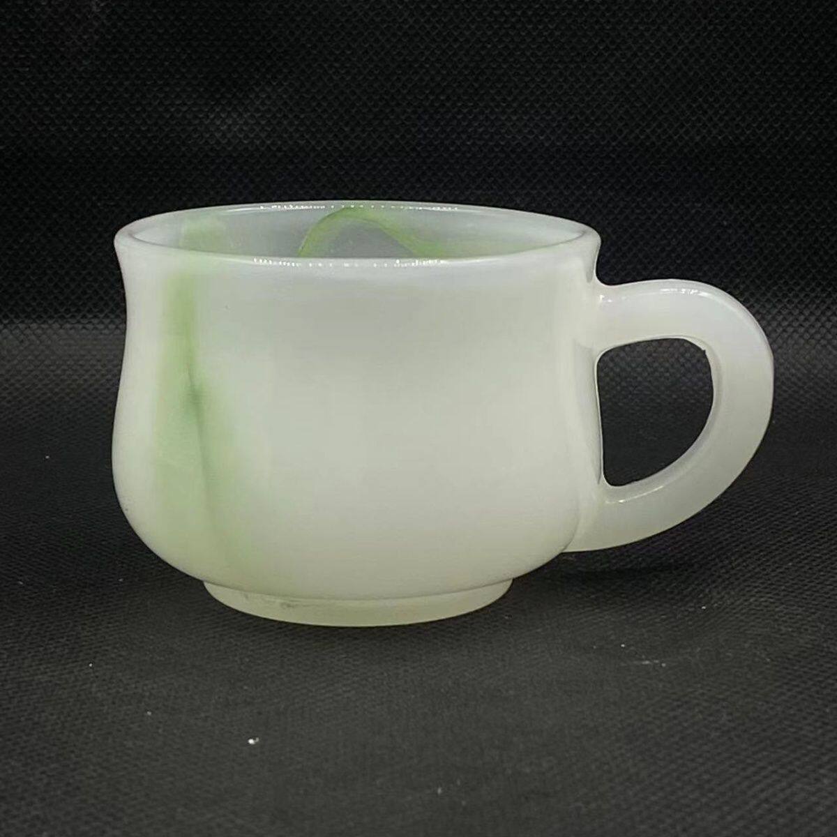 琉璃玉茶杯带柄玉杯功夫杯水墨漂黑主人杯手工杯子咖啡杯浅绿杯
