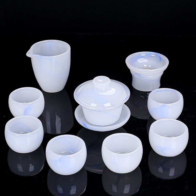 琉璃茶具套装组合白玉茶杯家用办公送礼玉瓷茶壶玻璃功夫盖碗礼盒