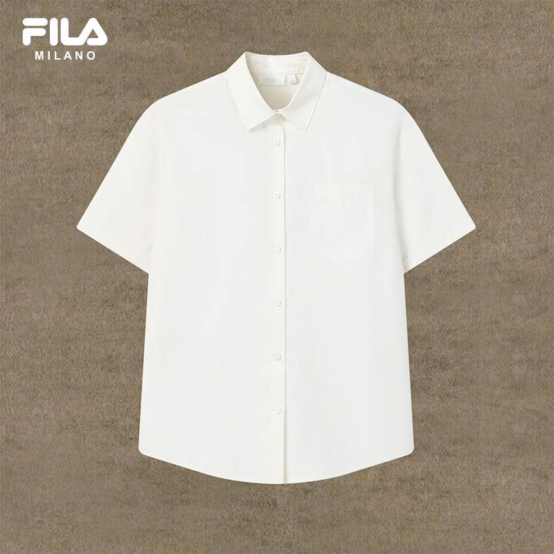 FILA 斐乐官方女子梭织短袖衬衫2026夏新款休闲简约宽松纯棉上衣