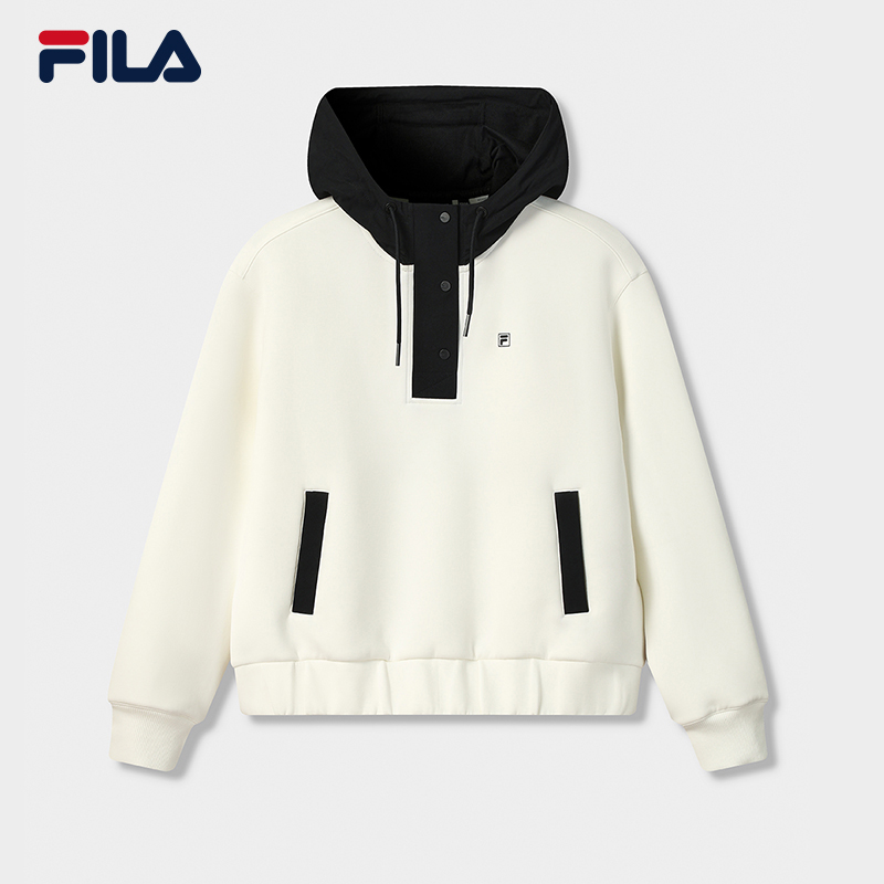 FILA 斐乐官方女子连帽卫衣2025冬新款时尚休闲舒适撞色针织上衣