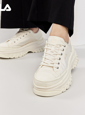 FILA斐乐官方LAVA女鞋厚底帆布鞋休闲鞋增高小白鞋运动鞋黑色鞋子