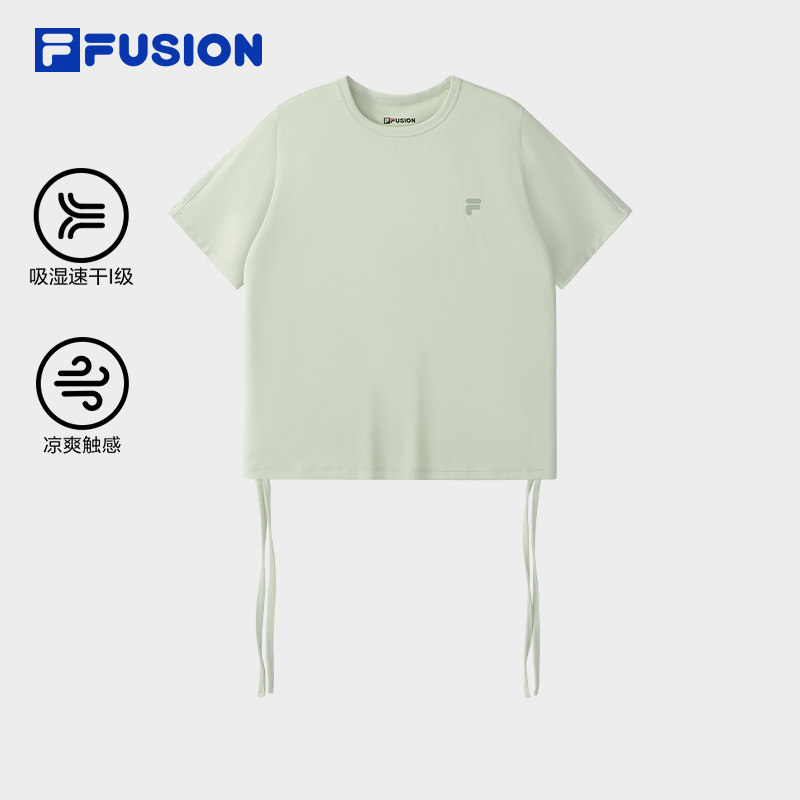 FILA FUSION斐乐潮牌女子针织短袖衫2025秋季新款修身速干凉感T恤