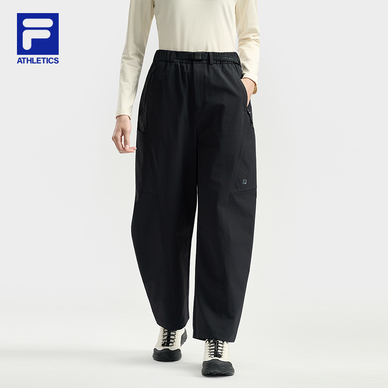 FILA 斐乐官方女士梭织长裤2025冬季新款户外运动简约宽松直筒裤