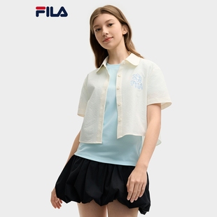 LAHAN TIM 斐乐女梭织短袖 衬衫 新舒适娃娃领上衣 FILA 2025夏季