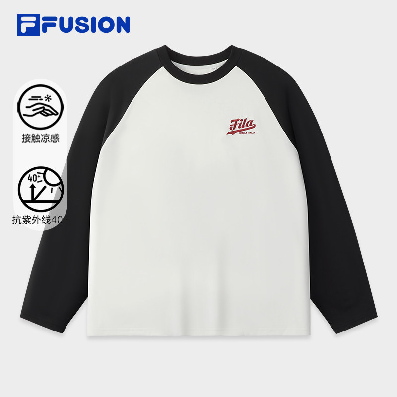 FILA FUSION斐乐潮牌情侣款针织长袖衫2025秋新款防晒凉感拼色长T,运动服/休闲服装,运动T恤,淘宝优惠券,粉丝福利购,淘宝优惠卷