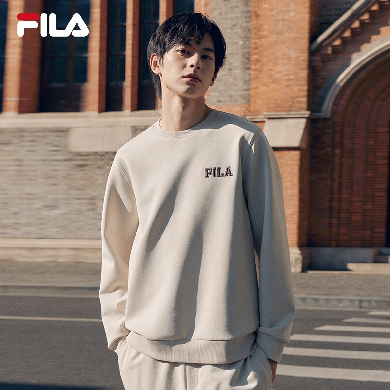 FILA斐乐套头卫衣男士2025秋新款宽松圆领休闲针织长袖运动服上衣
