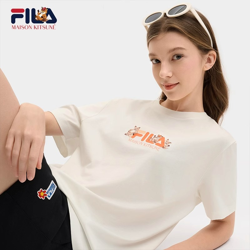 韩素希同款FILA 斐乐短袖T恤女纯棉夏季新款小狐狸刺绣宽松上衣