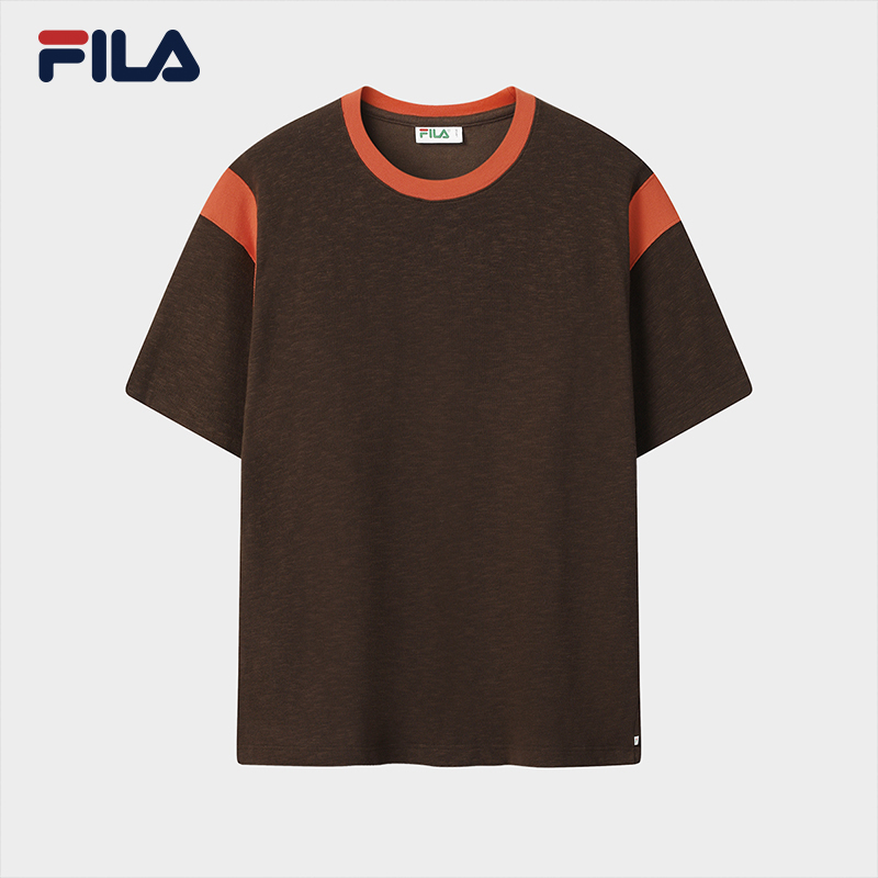 FILA 斐乐官方情侣款短袖针织衫2025夏季新款时尚休闲撞色宽松T恤