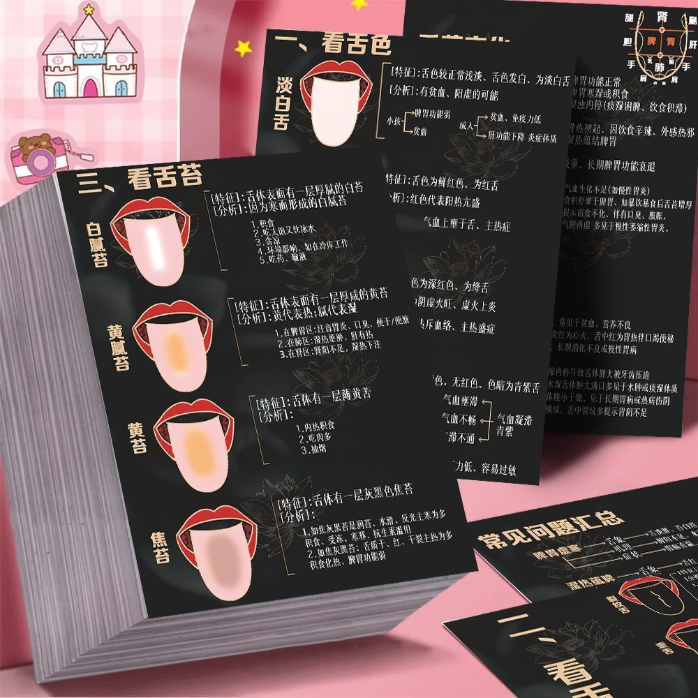 超大张中医舌诊辩证公式贴纸中医舌诊科普知识自粘贴画防水高清