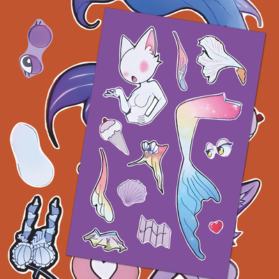 大张版】节奏盒子人鱼装扮精美换装贴纸儿童益智diy手工创意贴画