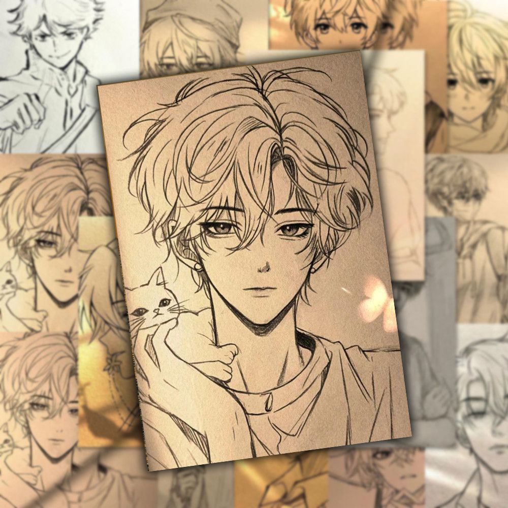 校园青春男主手绘贴纸