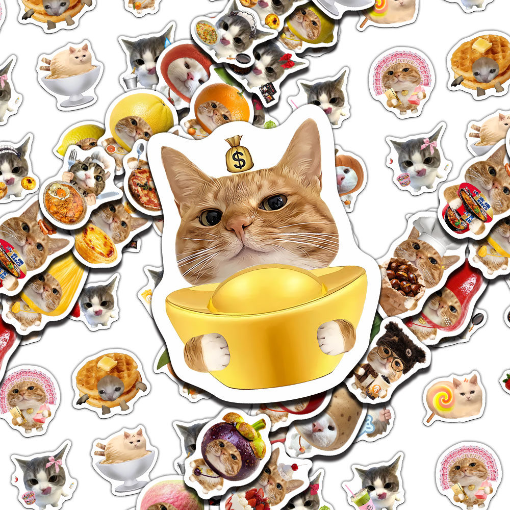 228张美食猫猫meme可爱贴纸咪咪趣味手账素材创意装饰diy贴